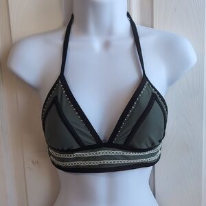 xhilaration olive green black boho bikini top halter neck size small